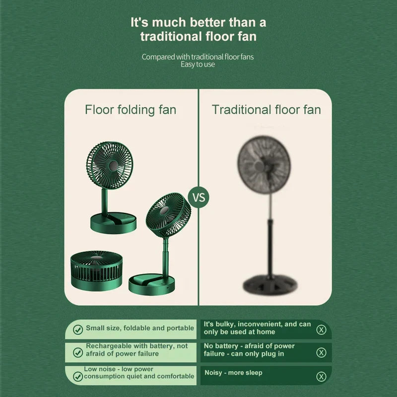 Rechargeable Folding Table Fan – Portable Telescopic Air Cooler