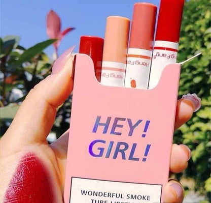 4-in-1 Trending Lipstick Set – Cigarette-Shaped Matte Lipsticks, Long-Lasting, Easy to Apply, Non-Sticky & Fade-Resistant Lip Gloss for Makeup Lovers