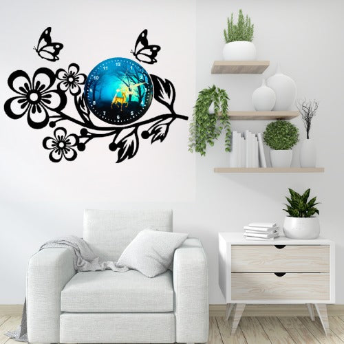 3D Wooden Flower Clock With Esthetic Dial Wall Clock | Best Quality Wall Clock For Home Decor | Home Decor Clock 25 inch - With Light
