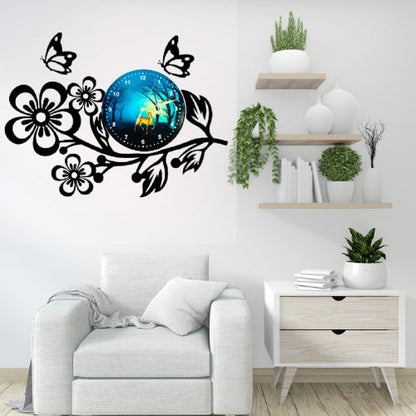 3D Wooden Flower Clock With Esthetic Dial Wall Clock | Best Quality Wall Clock For Home Decor | Home Decor Clock 25 inch - With Light