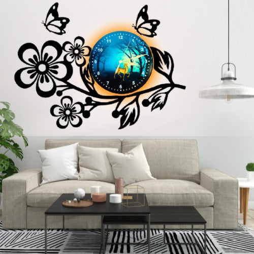 3D Wooden Flower Clock With Esthetic Dial Wall Clock | Best Quality Wall Clock For Home Decor | Home Decor Clock 25 inch - With Light