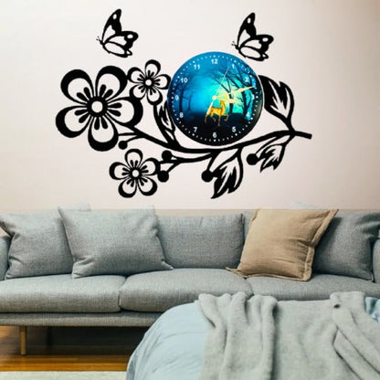 3D Wooden Flower Clock With Esthetic Dial Wall Clock | Best Quality Wall Clock For Home Decor | Home Decor Clock 25 inch - With Light