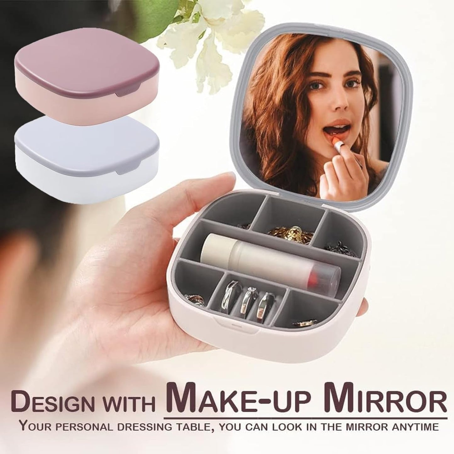 Small Jewellery Box, Jewellery Box, Portable Jewellery Box, Girls' Earrings, Cut Necklace Box, Can Be Placed in the Bag of the Bag at Home (Pink Or Silver Colors) (Random Colors)