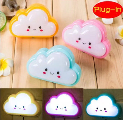 Smiley Cloud Plug-In LED Night Light – Soft Warm Glow Baby Lamp, Kids Night Light for Bedroom & Nursery (Random Color)