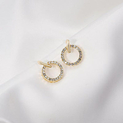 ZVT-168 Circle Zircon Korean Earrings-Golden