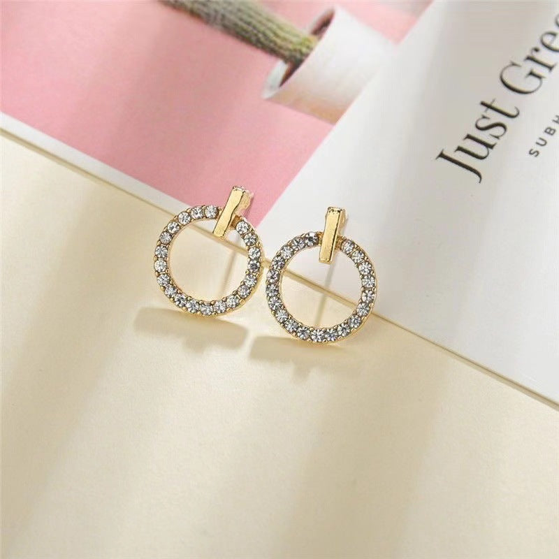 ZVT-168 Circle Zircon Korean Earrings-Golden