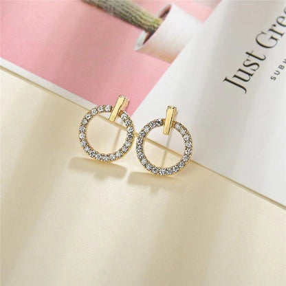 ZVT-168 Circle Zircon Korean Earrings-Golden