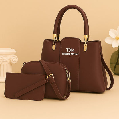 3 Pieces Ladies Handbag Elegant Design Premium Quality Smooth Finish Easy Carry - Black