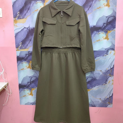 Stylish 2 Piece Set Long Frock Maxi Dress With Matching Zipper Jacket Premium Quality