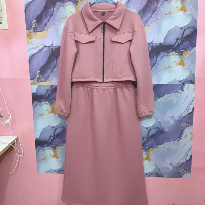 Stylish 2 Piece Set Long Frock Maxi Dress With Matching Zipper Jacket Premium Quality