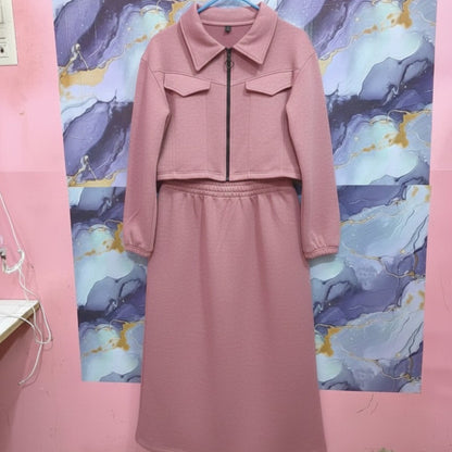 Stylish 2 Piece Set Long Frock Maxi Dress With Matching Zipper Jacket Premium Quality
