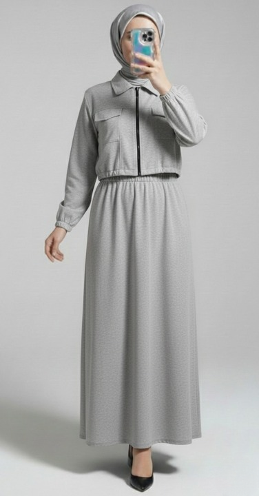 Stylish 2 Piece Set Long Frock Maxi Dress With Matching Zipper Jacket Premium Quality