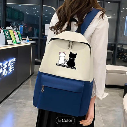 Cute Cat Print 5-in-1 School Bag Set for Girls – Backpack, Handbag, Crossbody Pouch, Pencil Case & Lunch Bag Stylish Combo black