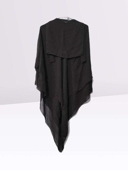 3 Layer Khimar Hijab Set with Niqab – Imported Chiffon 2 Piece Set | Free Size (Black)