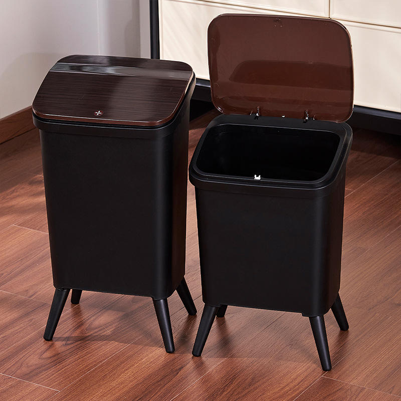 Royal Wooden Trash Bin with Lid | Minimalist Dustbin for Kitchen, Bedroom & Office Black 12L