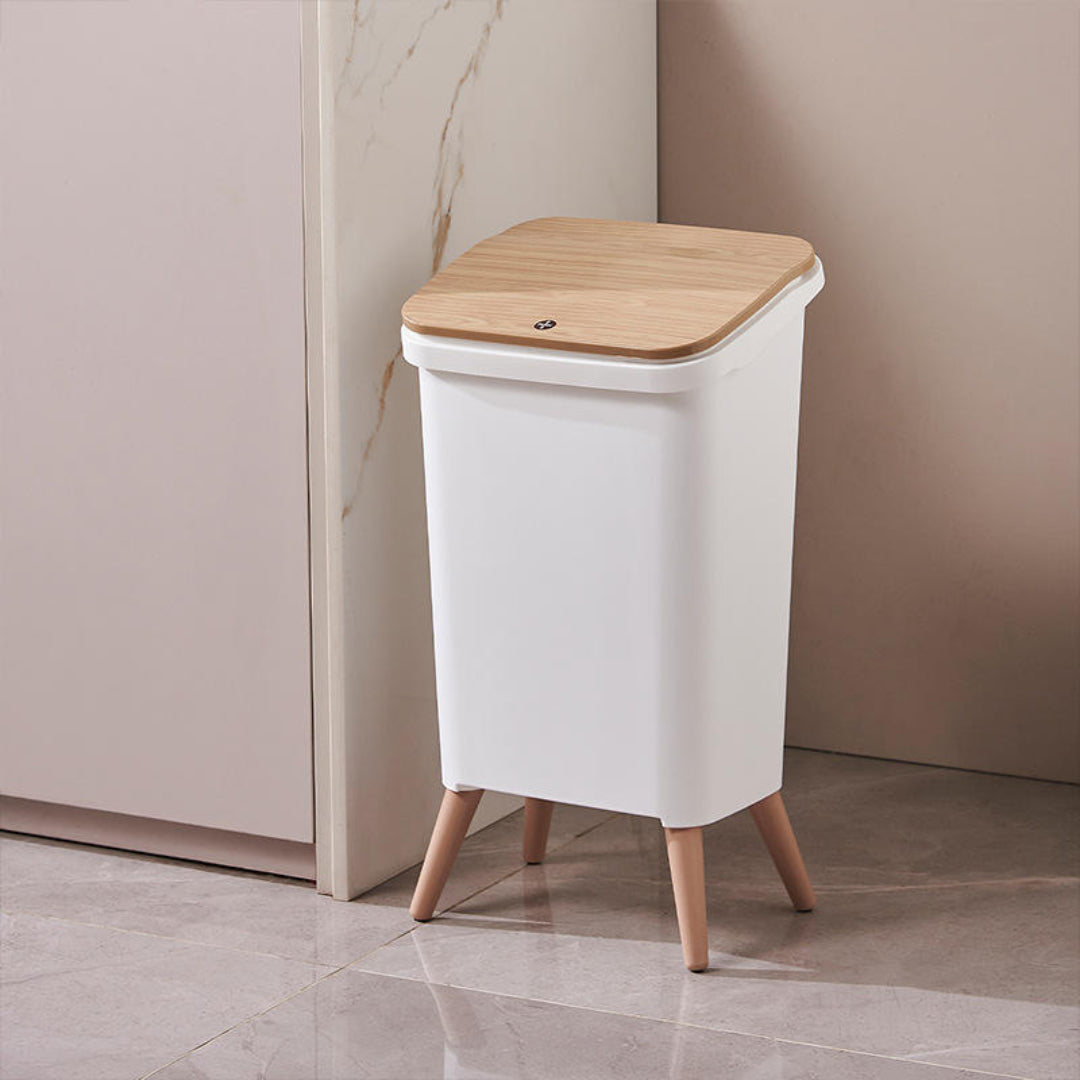 Royal Wooden Trash Bin with Lid | Minimalist Dustbin for Kitchen, Bedroom & Office Black 12L