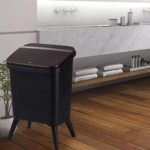 Royal Wooden Trash Bin with Lid | Minimalist Dustbin for Kitchen, Bedroom & Office Black 12L