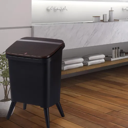 Royal Wooden Trash Bin with Lid | Minimalist Dustbin for Kitchen, Bedroom & Office Black 12L