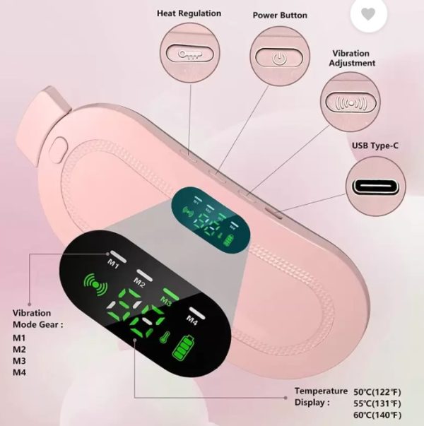 Portable Menstrual Heating Pad Belt for Women – Electric Period Pain Relief Massager with 3 Heat Levels & 4 Massage Modes - With Box
