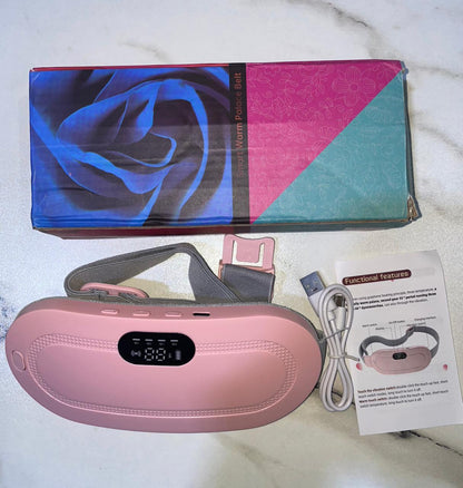 Portable Menstrual Heating Pad Belt for Women – Electric Period Pain Relief Massager with 3 Heat Levels & 4 Massage Modes - With Box