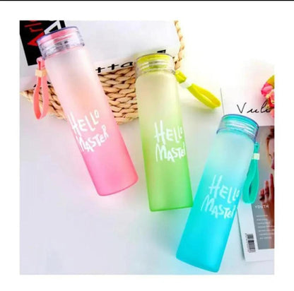 Hello Master 480ml Frosted Glass Water Bottle - Transparent Leak-Proof Portable Drinkware with Carrying Strap (Random Color) Rs 364