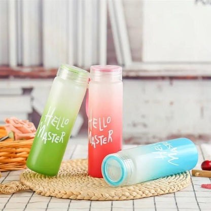 Hello Master 480ml Frosted Glass Water Bottle - Transparent Leak-Proof Portable Drinkware with Carrying Strap (Random Color) Rs 364
