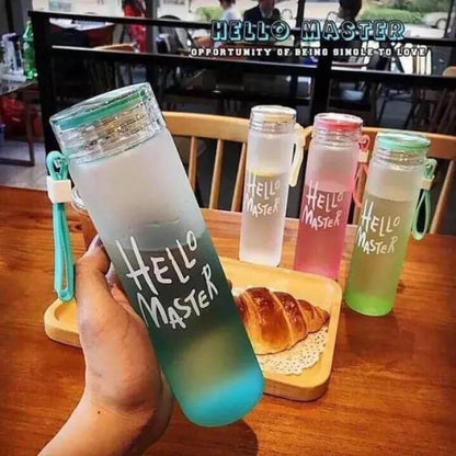 Hello Master 480ml Frosted Glass Water Bottle - Transparent Leak-Proof Portable Drinkware with Carrying Strap (Random Color) Rs 364