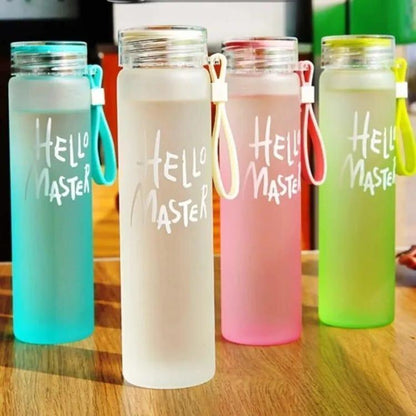 Hello Master 480ml Frosted Glass Water Bottle - Transparent Leak-Proof Portable Drinkware with Carrying Strap (Random Color) Rs 364