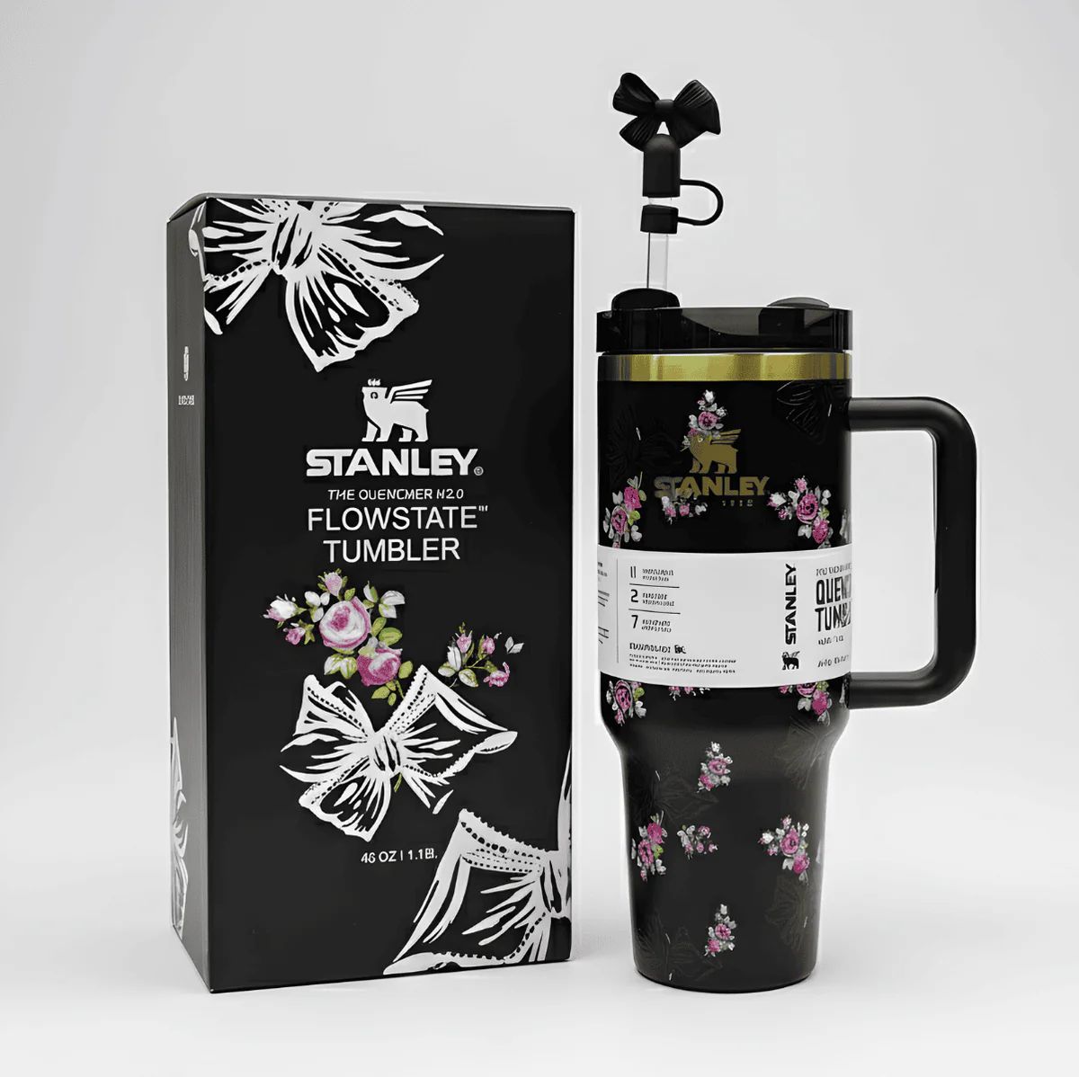 Stanley Premium Printed Tumbler 40oz with Box – Stylish Stainless Steel Vacuum Insulated Travel Mug (Black)