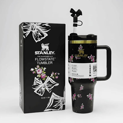 Stanley Premium Printed Tumbler 40oz with Box – Stylish Stainless Steel Vacuum Insulated Travel Mug (Black)