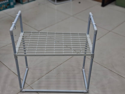 Microwave Oven Storage Rack 2-Tier Kitchen Organizer | Space-Saving Carbon Steel Shelf For Countertop And Utensils | Random Colour ~ Plastic