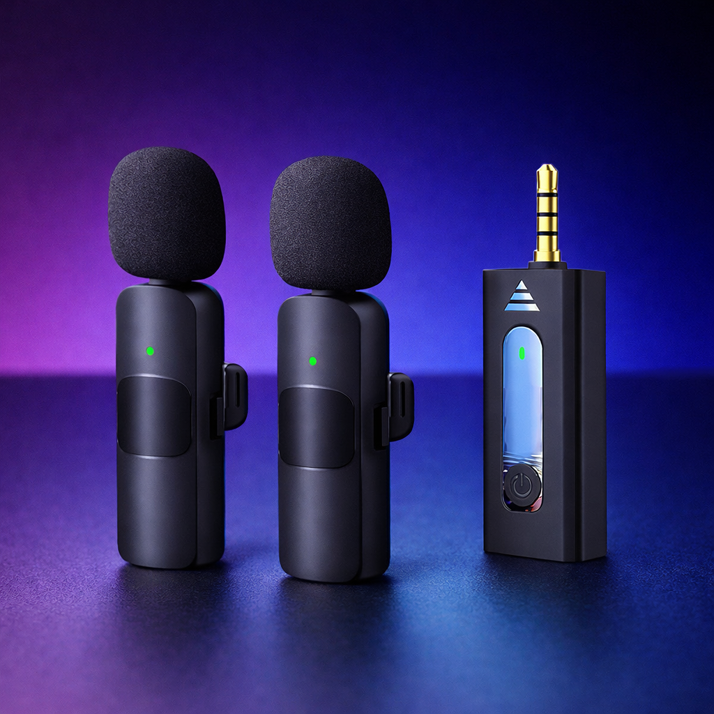 K35 Wireless Single Microphone – High-Quality 2.4GHz Lapel Mic Set with 3.5mm Receiver for Mobile Phones, Cameras, Speakers & Vlogging (Double Mic)
