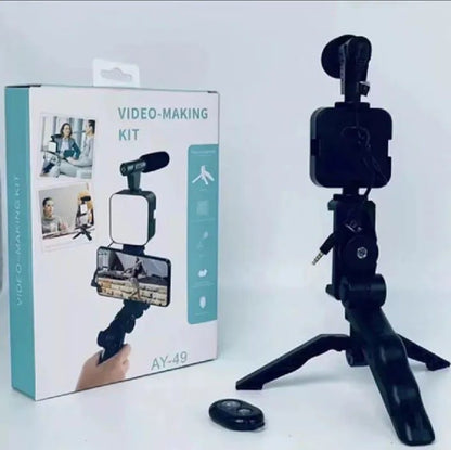 AY-49 Vlogging Kit | Portable Video Recording Setup with LED Light, Shotgun Mic & Flexible Tripod without Remote