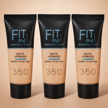 Fit Me! Romantic Star Matte + Poreless Liquid Foundation (Shade 350) – Oil-Controlling, Pore-Blurring Long-Wear Foundation for Normal to Oily Skin