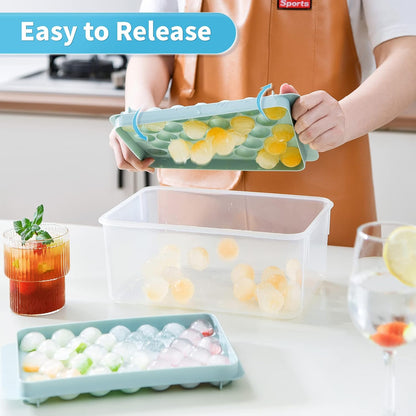 Round Ice Cube Tray & Sphere Ice Ball Maker Mold with Container – Circle Mini Ice Sphere Storage Bin & Chilling Set