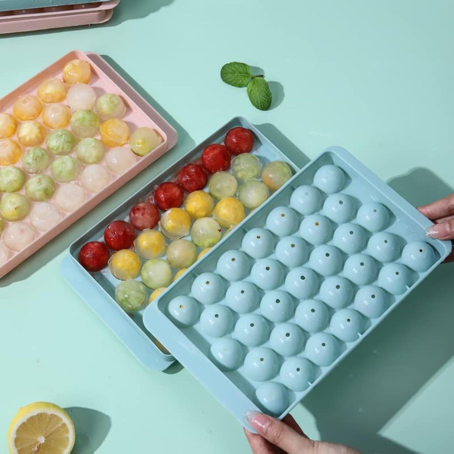 Round Ice Cube Tray & Sphere Ice Ball Maker Mold with Container – Circle Mini Ice Sphere Storage Bin & Chilling Set