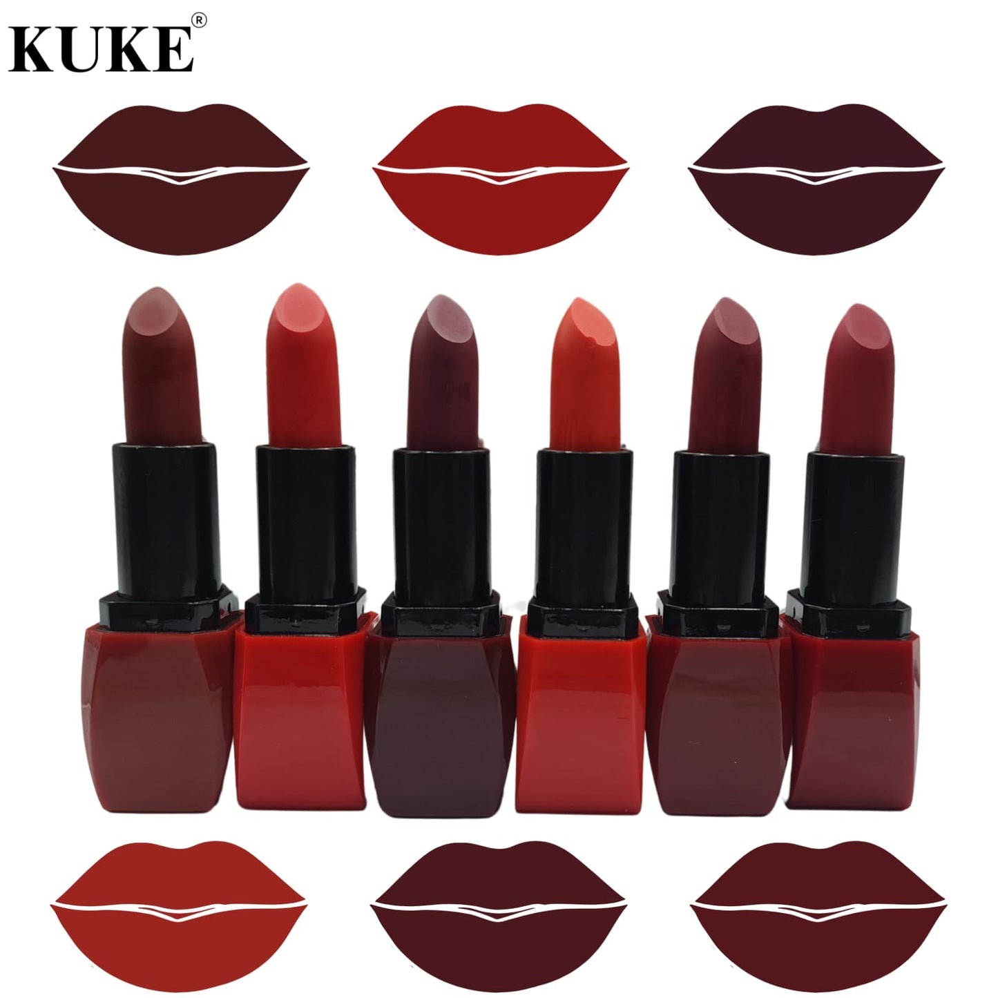 6 Pcs Matte Velvet Lipstick Set – Creamy Long Lasting Lip Color Collection | Shades of Red