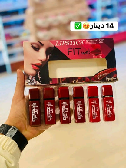 6 Pcs Matte Velvet Lipstick Set – Creamy Long Lasting Lip Color Collection | Shades of Red