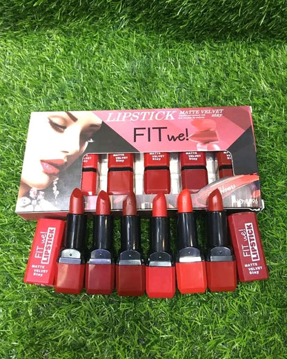 6 Pcs Matte Velvet Lipstick Set – Creamy Long Lasting Lip Color Collection | Shades of Red