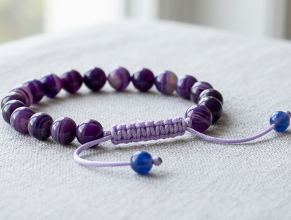 Amythest Stone Braclet - Natural Purple Crystal Healing Quartz Gemstone Stretch Wrist Band - Adjustable