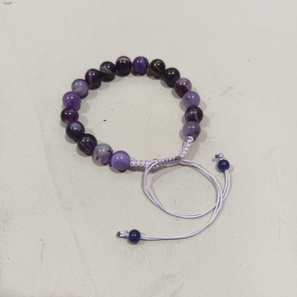 Amythest Stone Braclet - Natural Purple Crystal Healing Quartz Gemstone Stretch Wrist Band - Adjustable