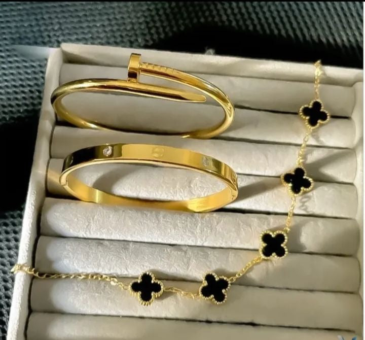Stainless Steel 3 Piece Bracelet And Bangle Combo - Durable Elegant Accessory Set For Stylish Layering And Daily Wear