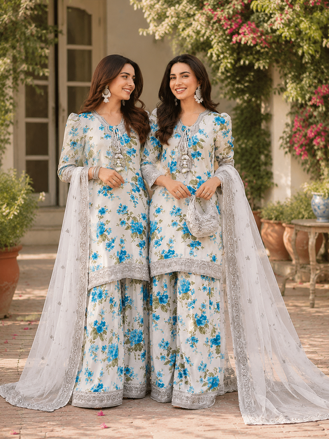 Elegant All-Over Print Embroidered Lawn 3 Piece Unstitched EID Dress with Embroidered Chiffon Dupatta