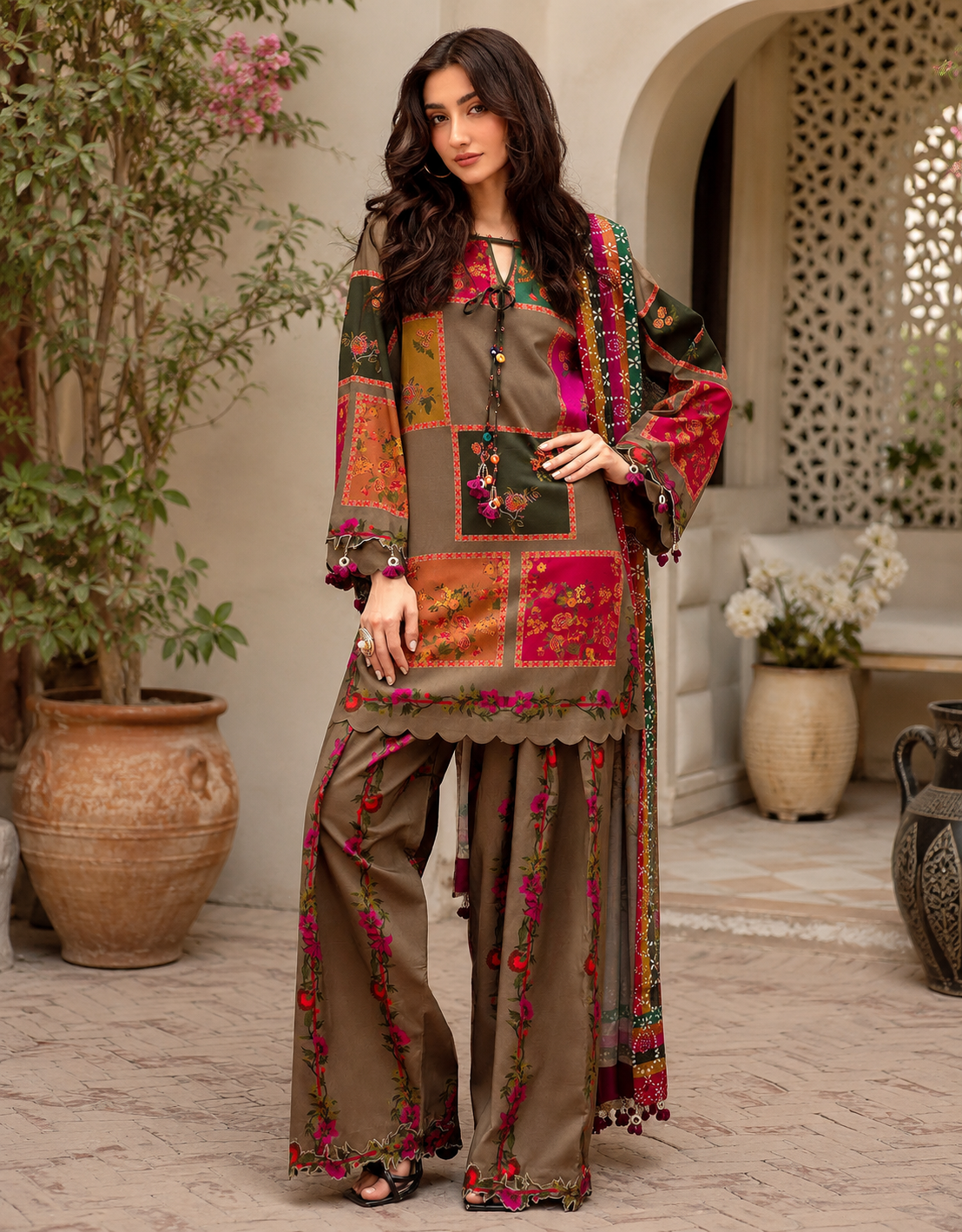 Trendy All-Over Digital Print Swiss Lawn 3 Piece Unstitched Dress with Soft Chiffon Dupatta – Lawn Collection 2026