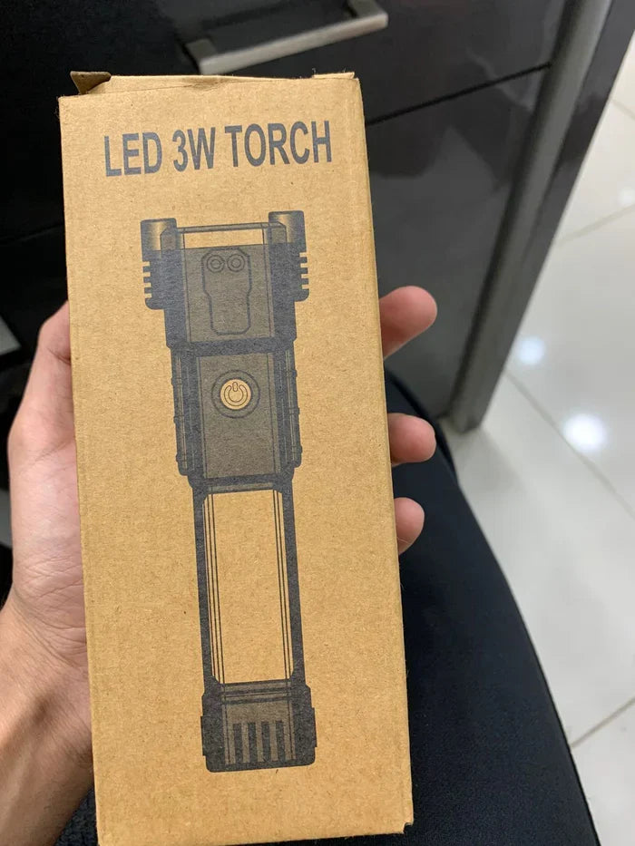 Rechargeable LED Torch Light – Power Bank & Tactical Hammer