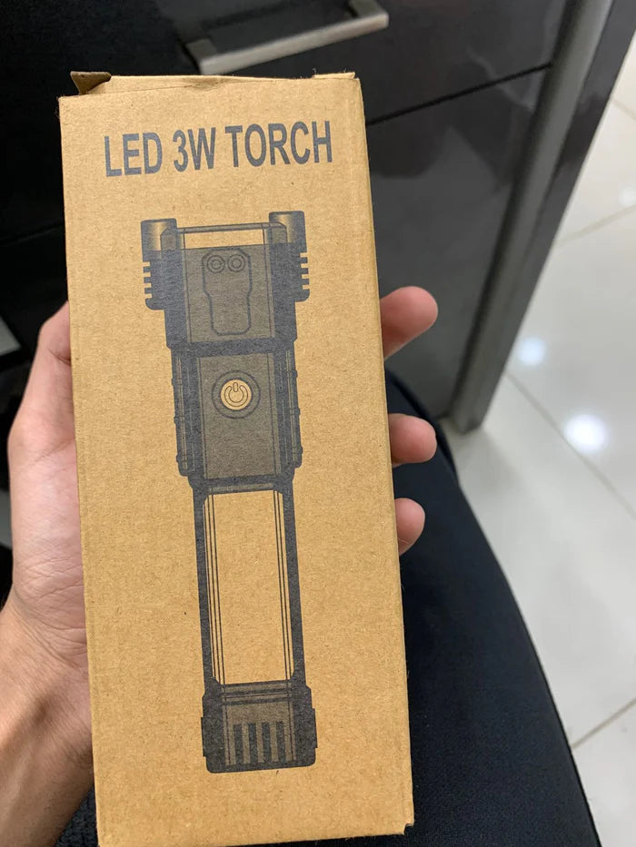 Rechargeable LED Torch Light – Power Bank & Tactical Hammer