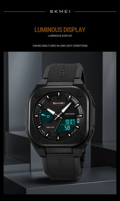 SKMEI Original Men's World Timer Watch – Premium Analog-Digital Sports Chronograph with Heavy-Duty Silicone Strap