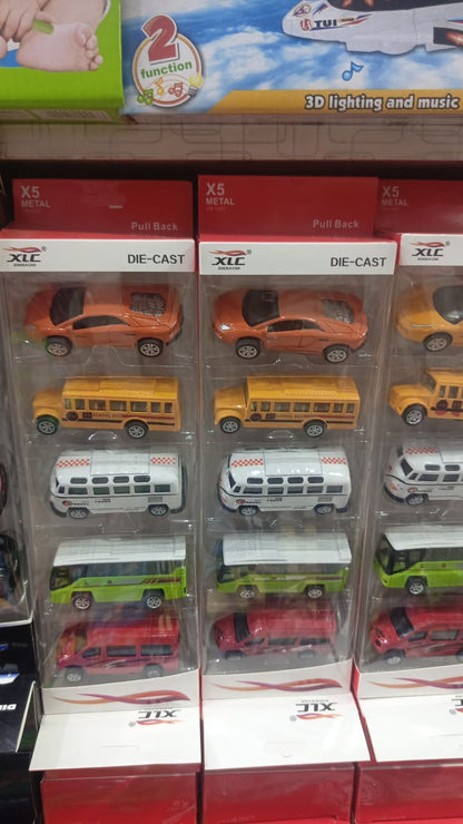 5-Piece Die Cast Metal Car and Bus Set – 1:64 Scale City Vehicle Collection for Kids – Pull Back & Release – Durable Metal & Plastic Construction – Educational Toy for Ages 3+