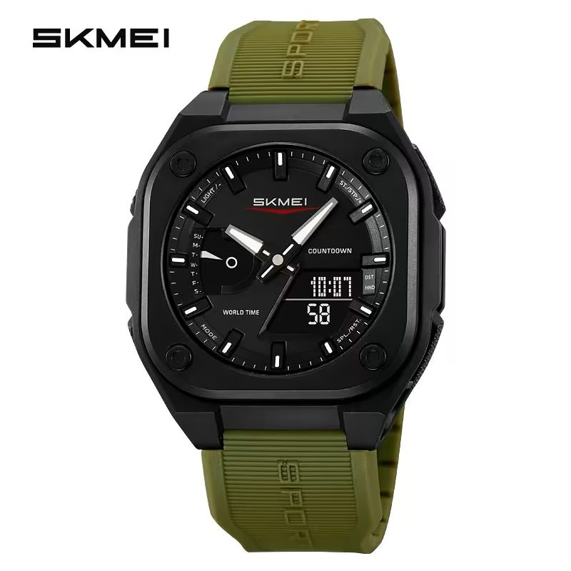 SKMEI Original Men's World Timer Watch – Premium Analog-Digital Sports Chronograph with Heavy-Duty Silicone Strap