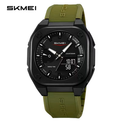SKMEI Original Men's World Timer Watch – Premium Analog-Digital Sports Chronograph with Heavy-Duty Silicone Strap